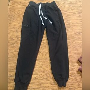 High Waisted Figs Zamora Black Jogger Pants with Gray Drawstring